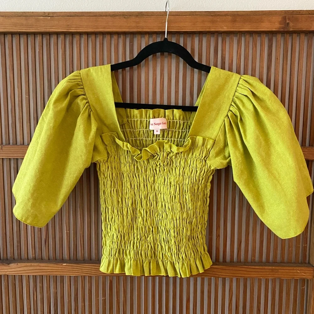 Lisa Says Gah Smocked Toni Top in Chartreuse M; limited edition! - Picture 12 of 12